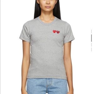 Comme des garcons play grey double heart t-shirt